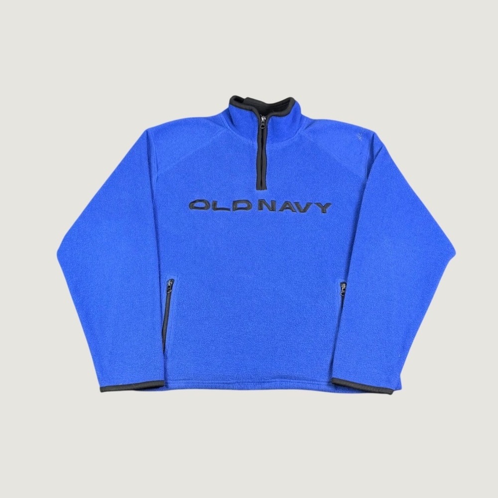 Old Navy Mens Large Blue Fleece Quarter Zip Pullover Logo Sweatshirt Jacket